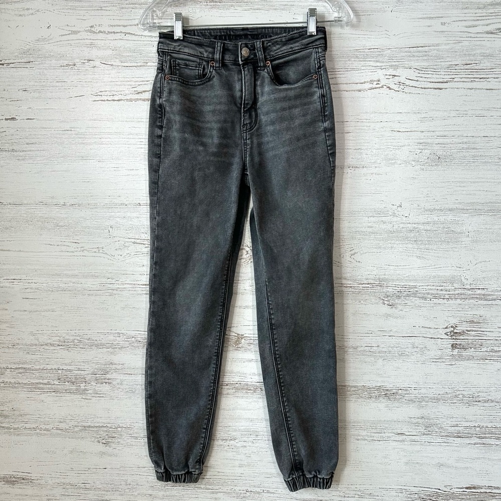 AMERICAN EAGLE Denim Mom Jogger Stretch Jeans Gray 00 High Rise